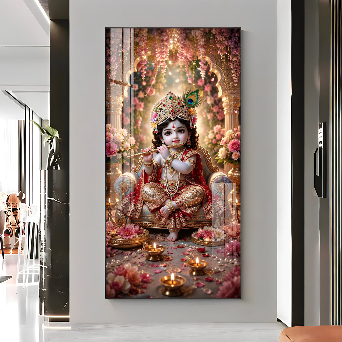 Divine Bhagwan Krishna Premium Acrylic Vertical Wall Art