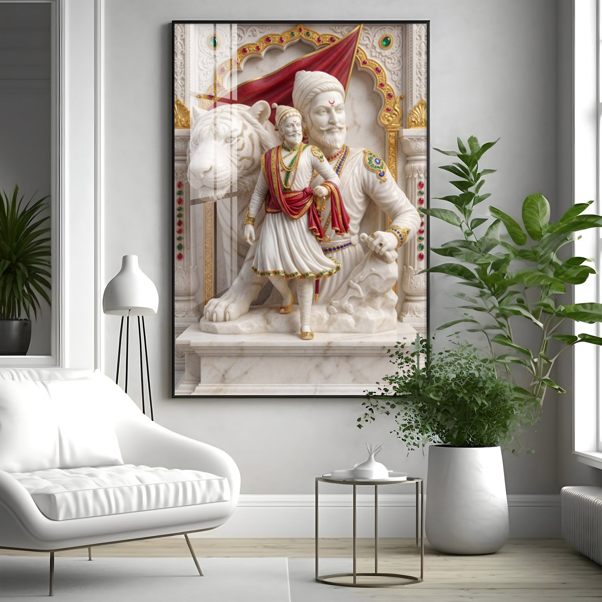 Chhatrapati Shivaji Maharaj With Tiger Premium Acrylic Vertical Wall Art
