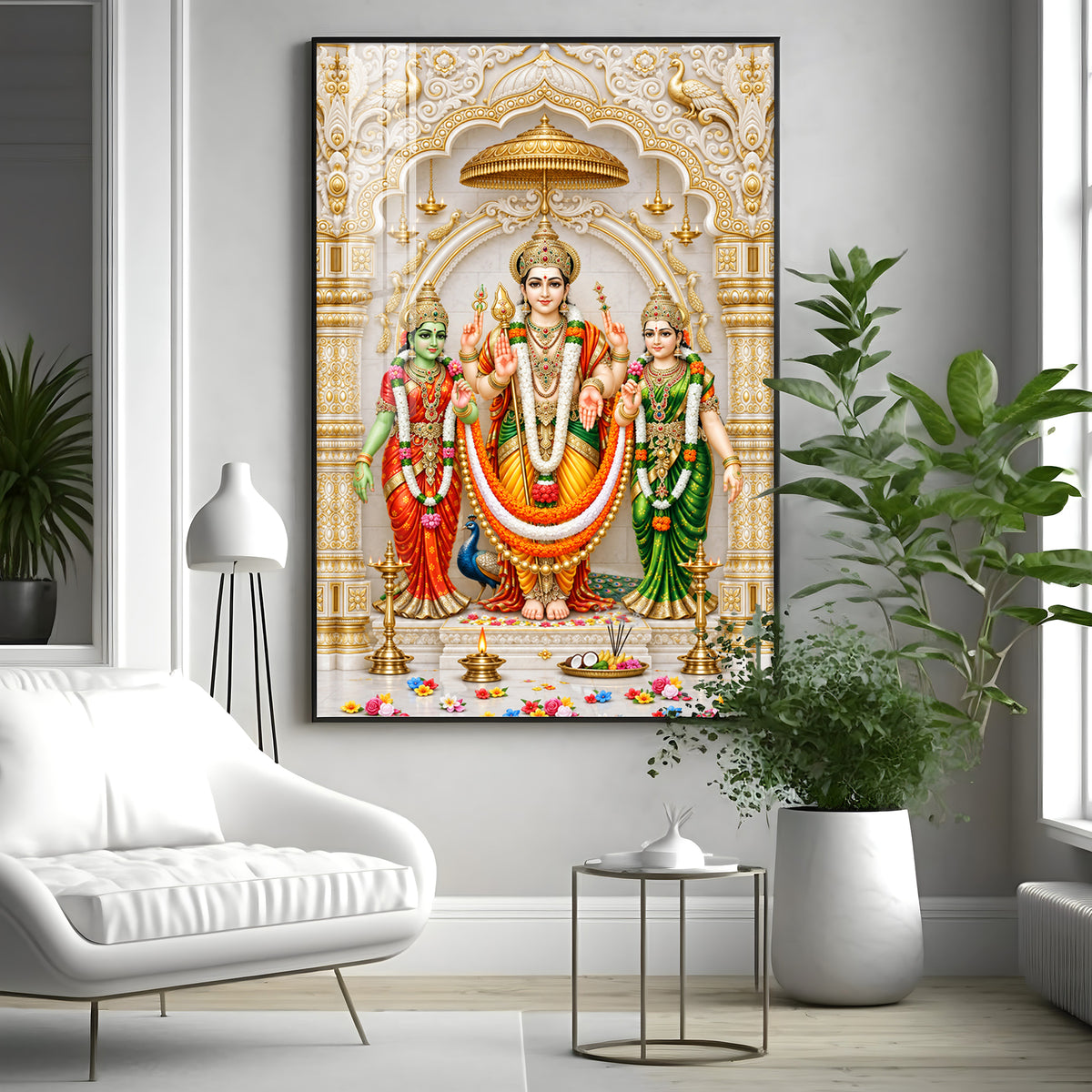 Divine Murugan Valli Deivanai Subramanya Swamy Premium Acrylic Vertical Wall Art
