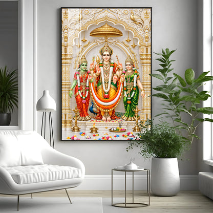 Divine Murugan Valli Deivanai Subramanya Swamy Premium Acrylic Vertical Wall Art