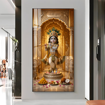 Little Krishna Playing Bansuri Premium Acrylic Vertical Wall Art