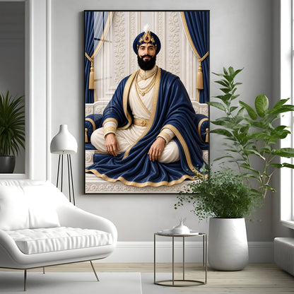 Guru Gobind Singh Ji In Blue Attire Premium Acrylic Vertical Wall Art