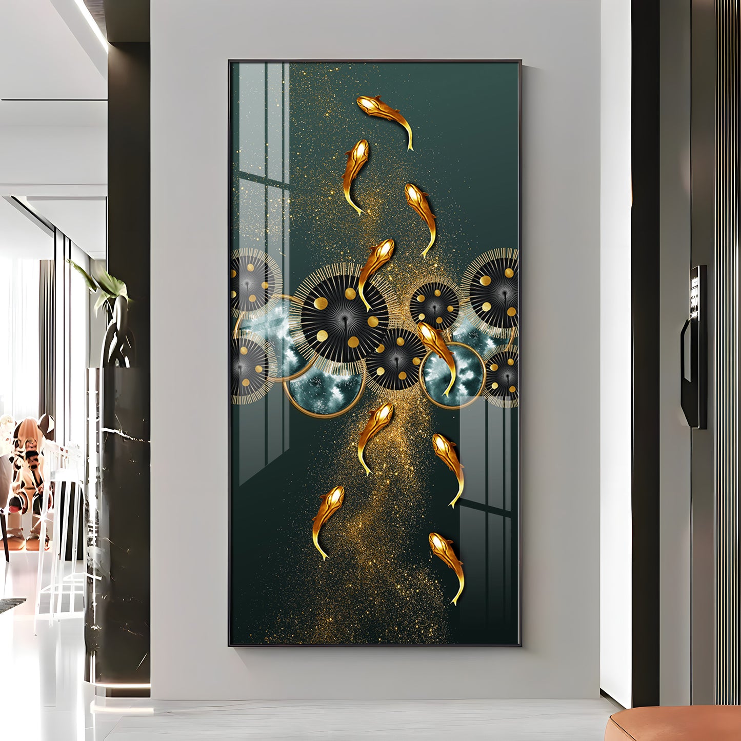 Golden Koi Fish Feng Shui Carp Premium Acrylic Vertical Wall Art