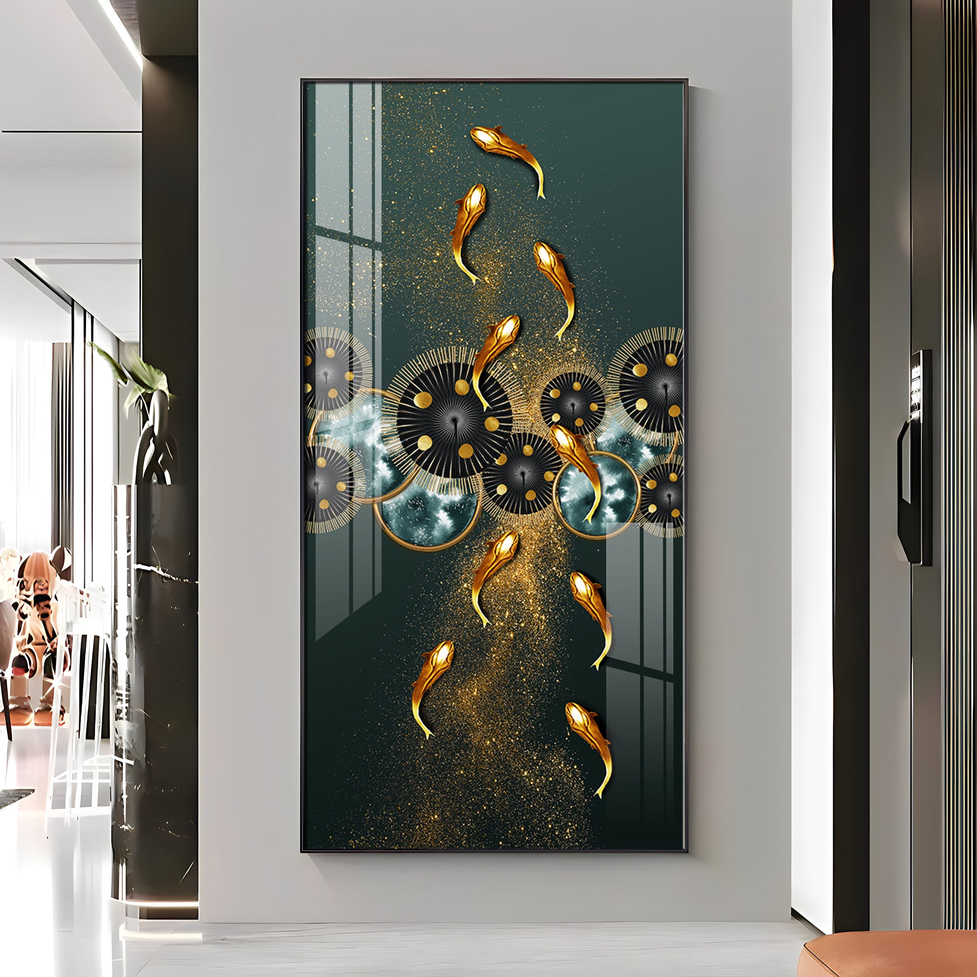 Golden Koi Fish Feng Shui Carp Premium Acrylic Vertical Wall Art