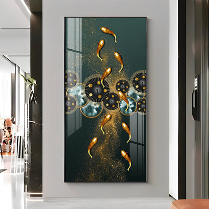 Golden Koi Fish Feng Shui Carp Premium Acrylic Vertical Wall Art