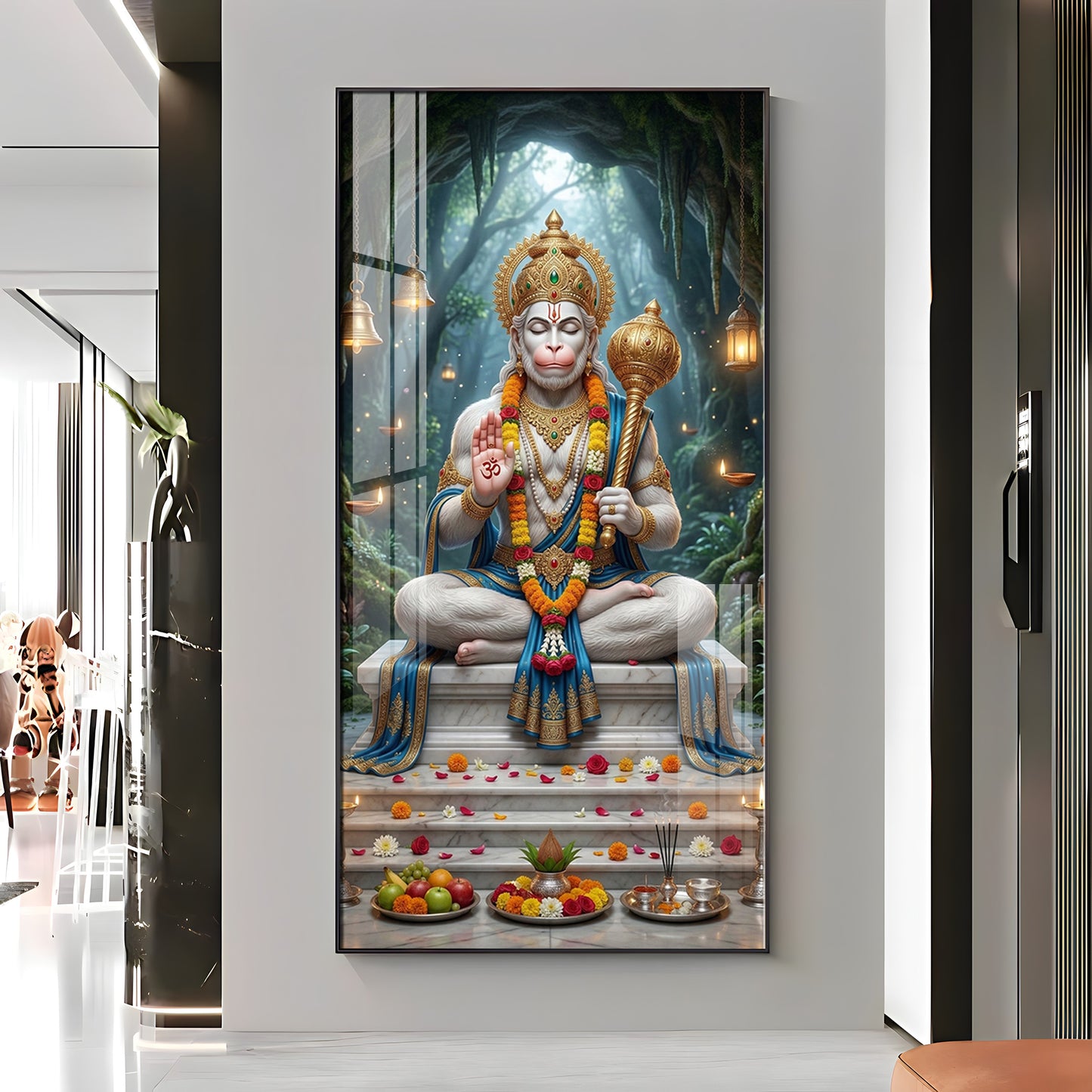 Divine Harmony Of Lord Hanuman Premium Acrylic Vertical Wall Art