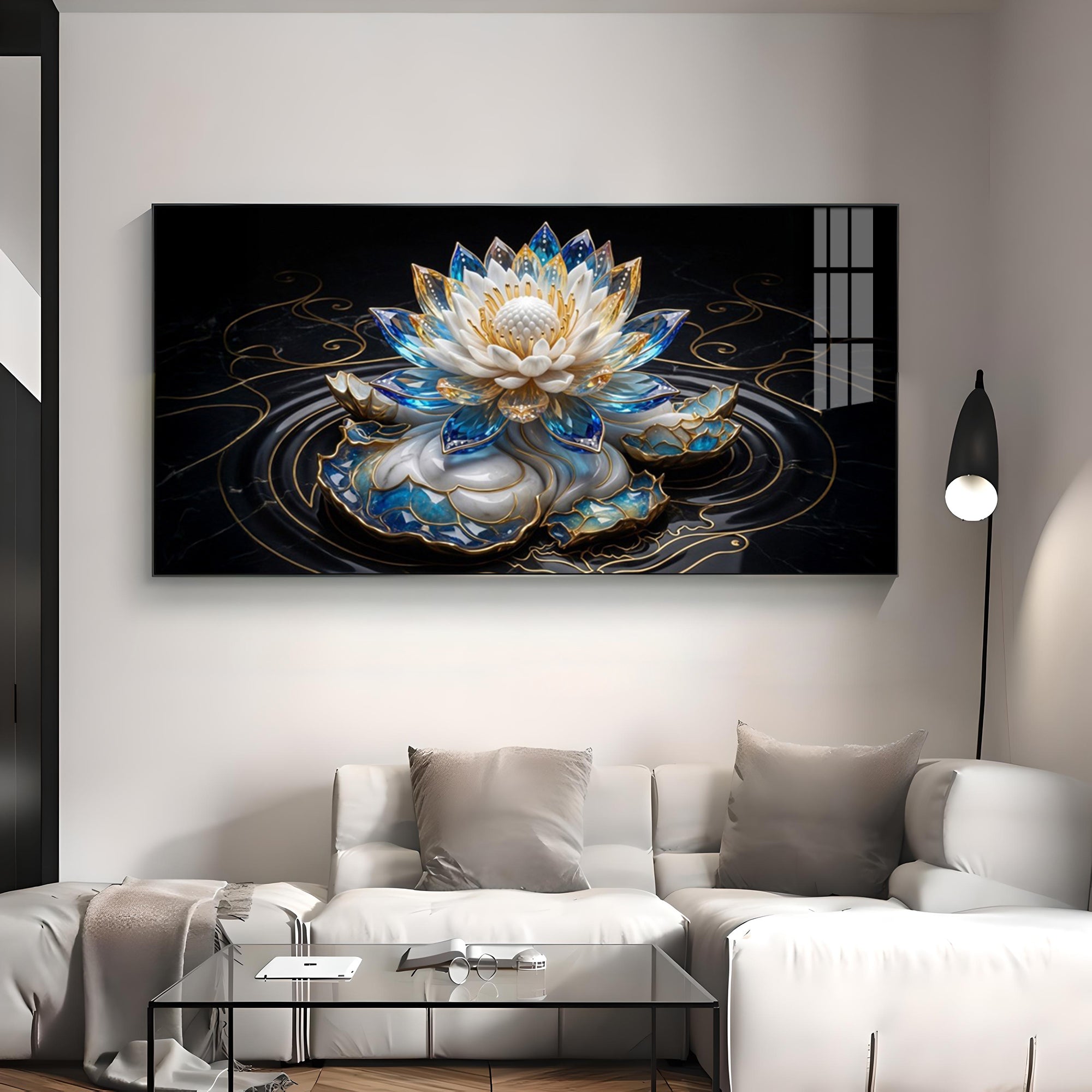 White Lotus Premium Acrylic Horizontal Wall Art