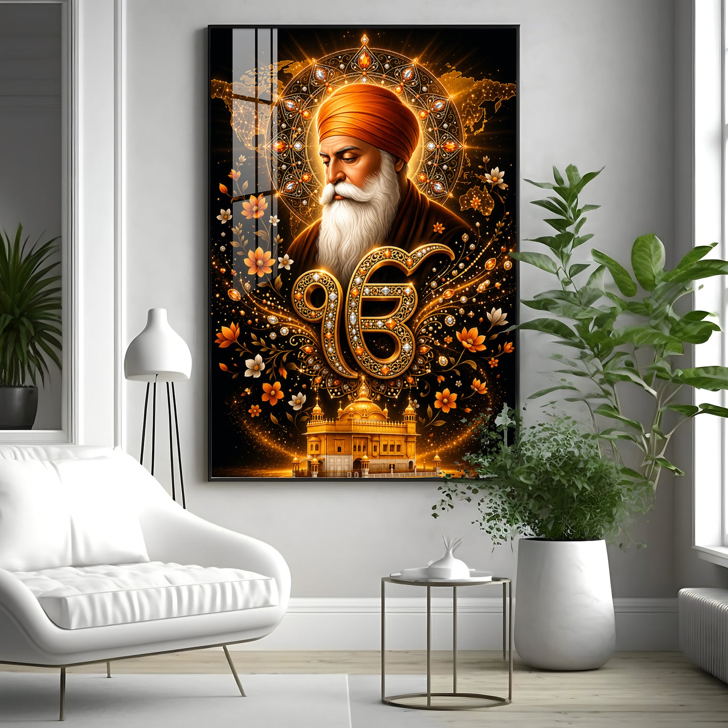 Guru Nanak Dev With Ik Onkar Symbol Premium Acrylic Vertical Wall Art