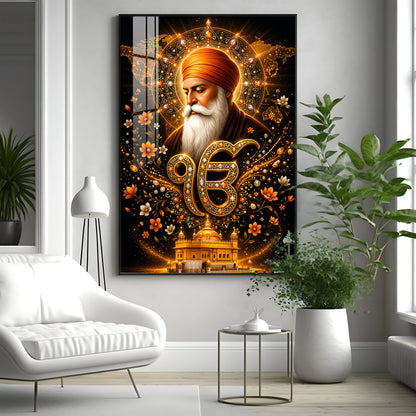 Guru Nanak Dev With Ik Onkar Symbol Premium Acrylic Vertical Wall Art