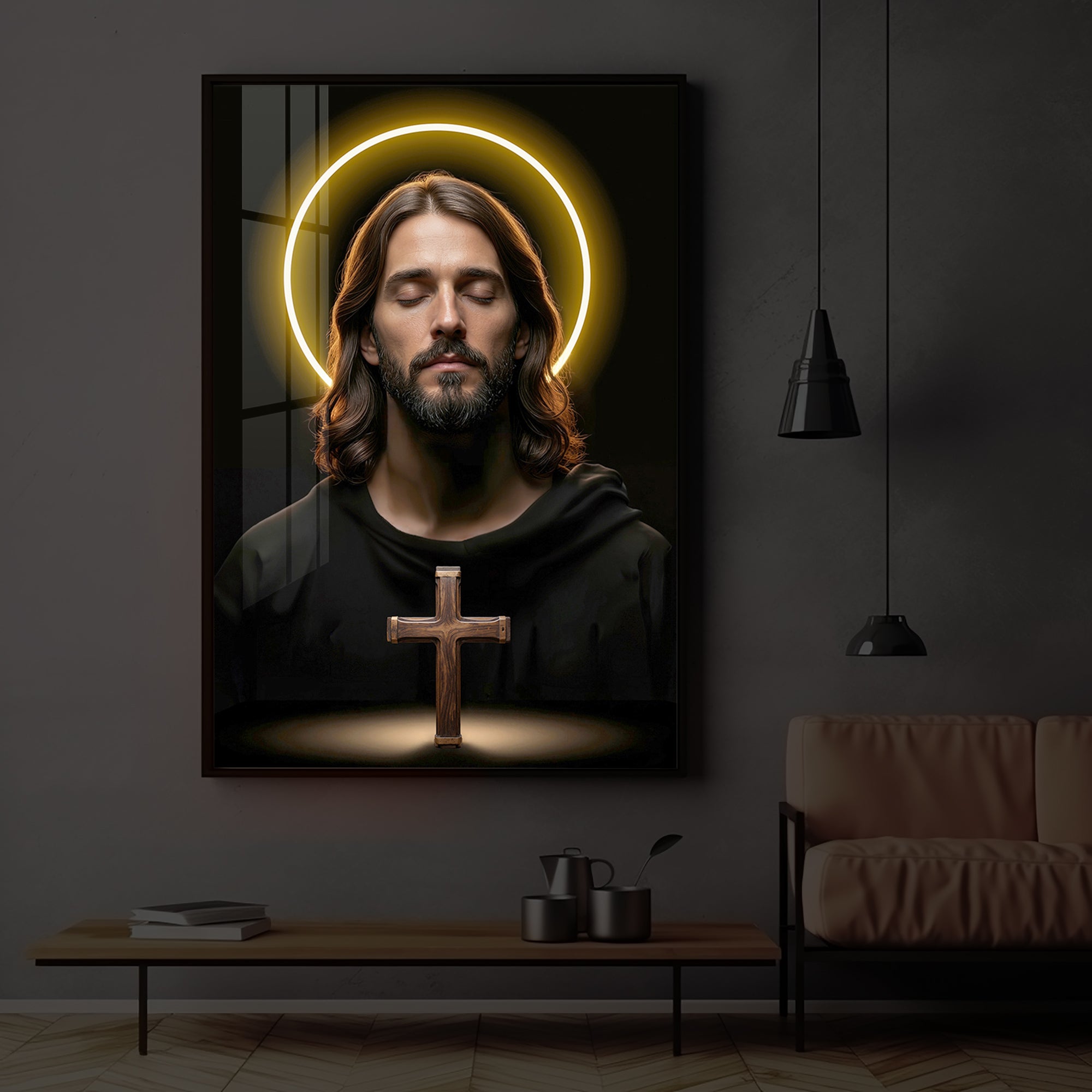 God Jesus Modern Luxury Backlight Vertical Wall Art
