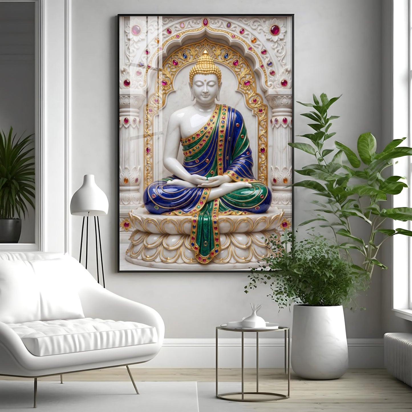 Enlightened Buddha in Royal Robes Premium Acrylic Vertical Wall Art
