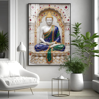 Enlightened Buddha in Royal Robes Premium Acrylic Vertical Wall Art