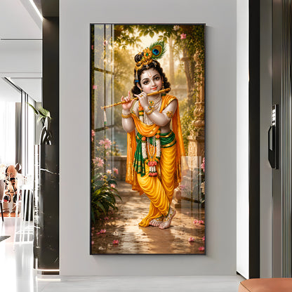 Bal Krishna Playing A Flute Premium Acrylic Vertical Wall Art