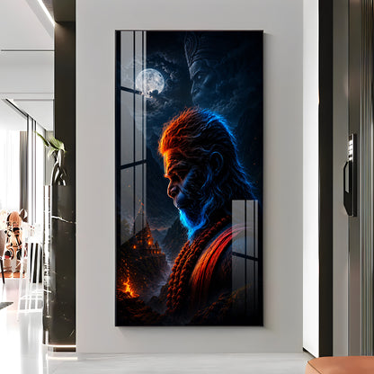 Sacred Rudra Hanuman Moonlit Premium Acrylic Vertical Wall Art