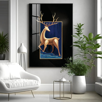 Majestic Golden Deer Premium Acrylic Vertical Wall Art