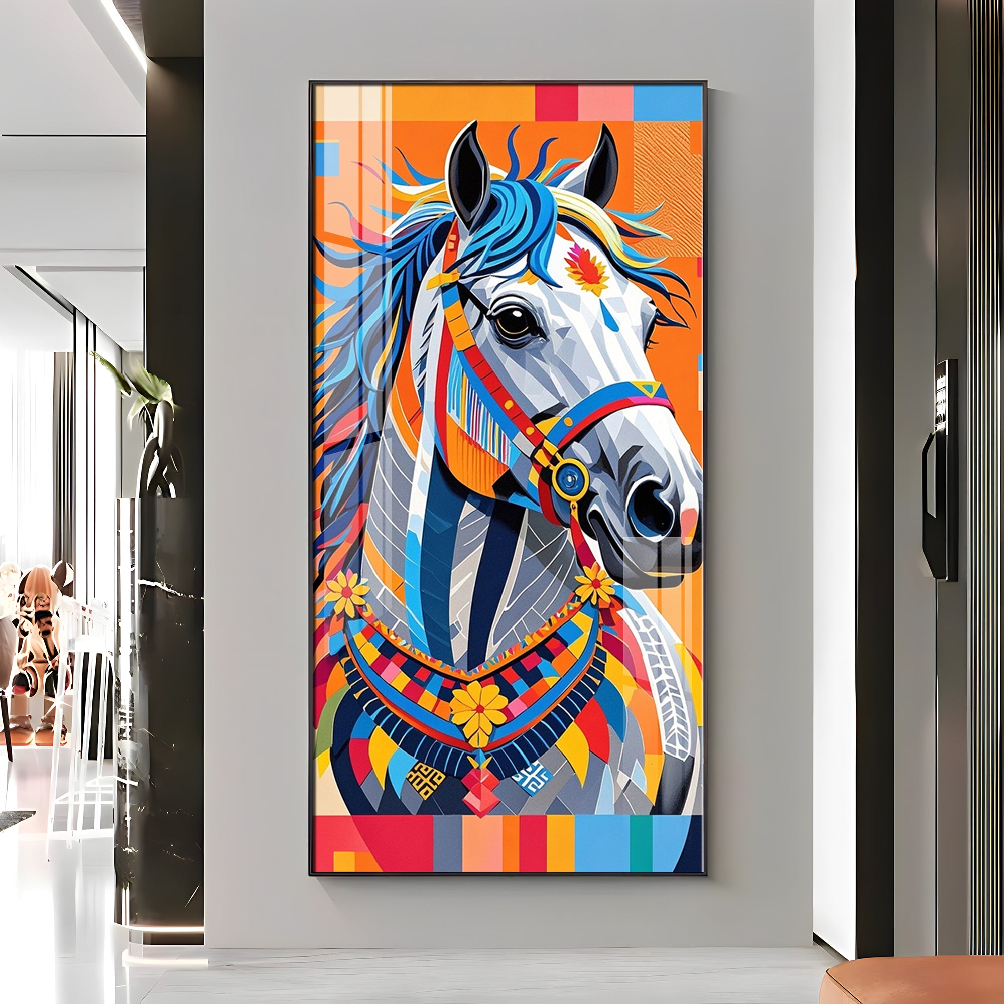 Multicolored Horse Premium Acrylic Vertical Wall Art
