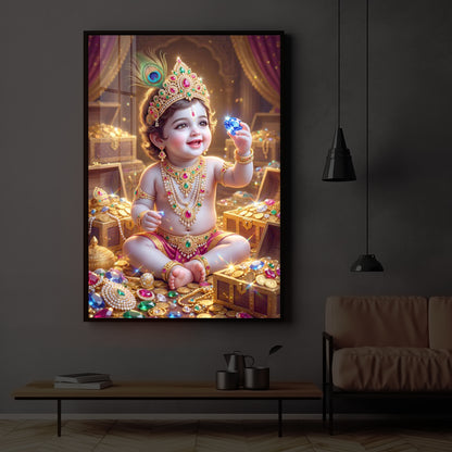 Little Lord Krishna Ji Modern Luxury Backlight Vertical Wall Art
