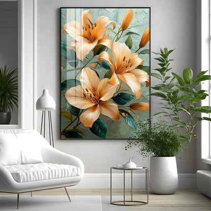 Elegant Orange Lily Flower Premium Acrylic Vertical Wall Art