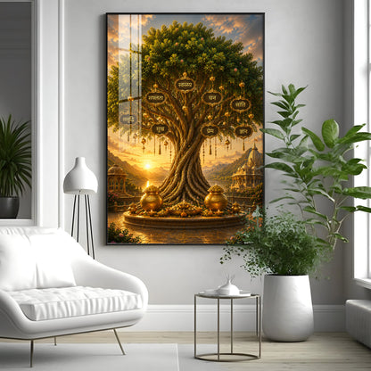 Golden Kalpavriksha Tree Premium Acrylic Vertical Wall Art