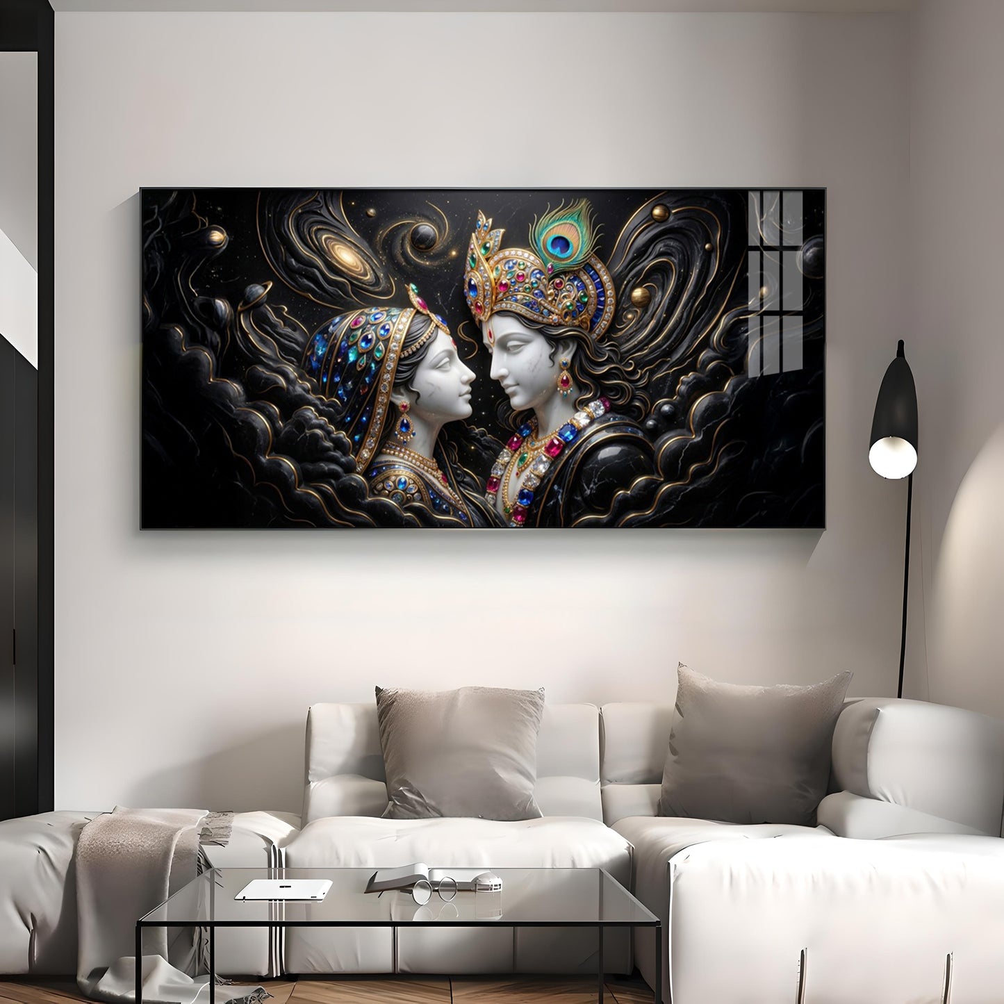 Cosmic Connection With Krishna & Radha Premium Acrylic Horizontal Wall Art