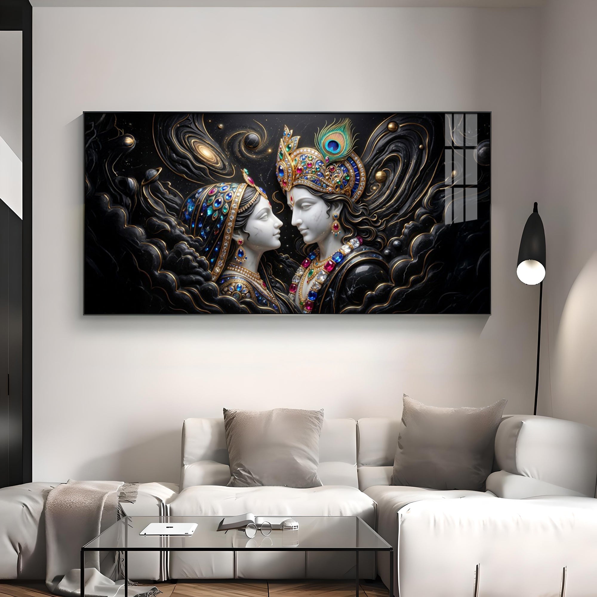 Cosmic Connection With Krishna & Radha Premium Acrylic Horizontal Wall Art
