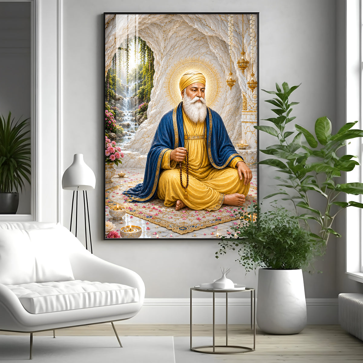 Peaceful Guru Nanak Dev Ji Premium Acrylic Vertical Wall Art