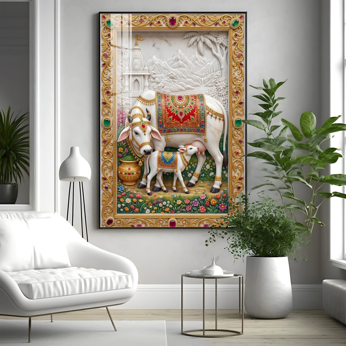 Sacred Kamdhenu Cow Premium Acrylic Vertical Wall Art