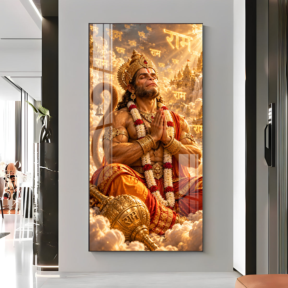 Lord Hanuman Meditation Premium Acrylic Vertical Wall Art