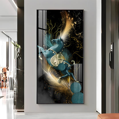Blue Horse With Abstract Background Premium Acrylic Vertical Wall Art