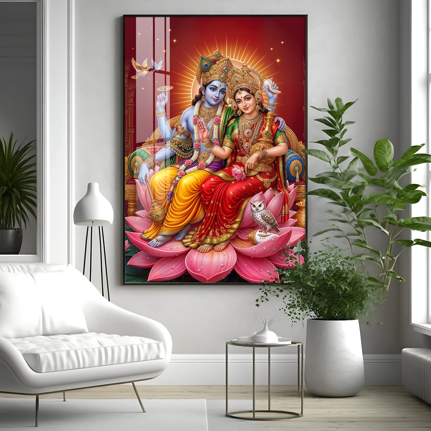 Lord Vishnu & Maa Lakshmi Premium Acrylic Vertical Wall Art