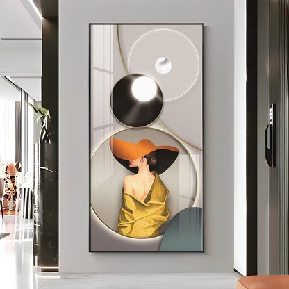 Modern Girl With Orange Hat Premium Acrylic Vertical Wall Art
