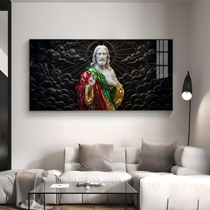 Jesus Christ Against A Dark Premium Acrylic Horizontal Wall Art