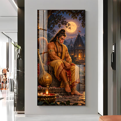 Hanuman Resting on Wall Premium Acrylic Vertical Wall Art
