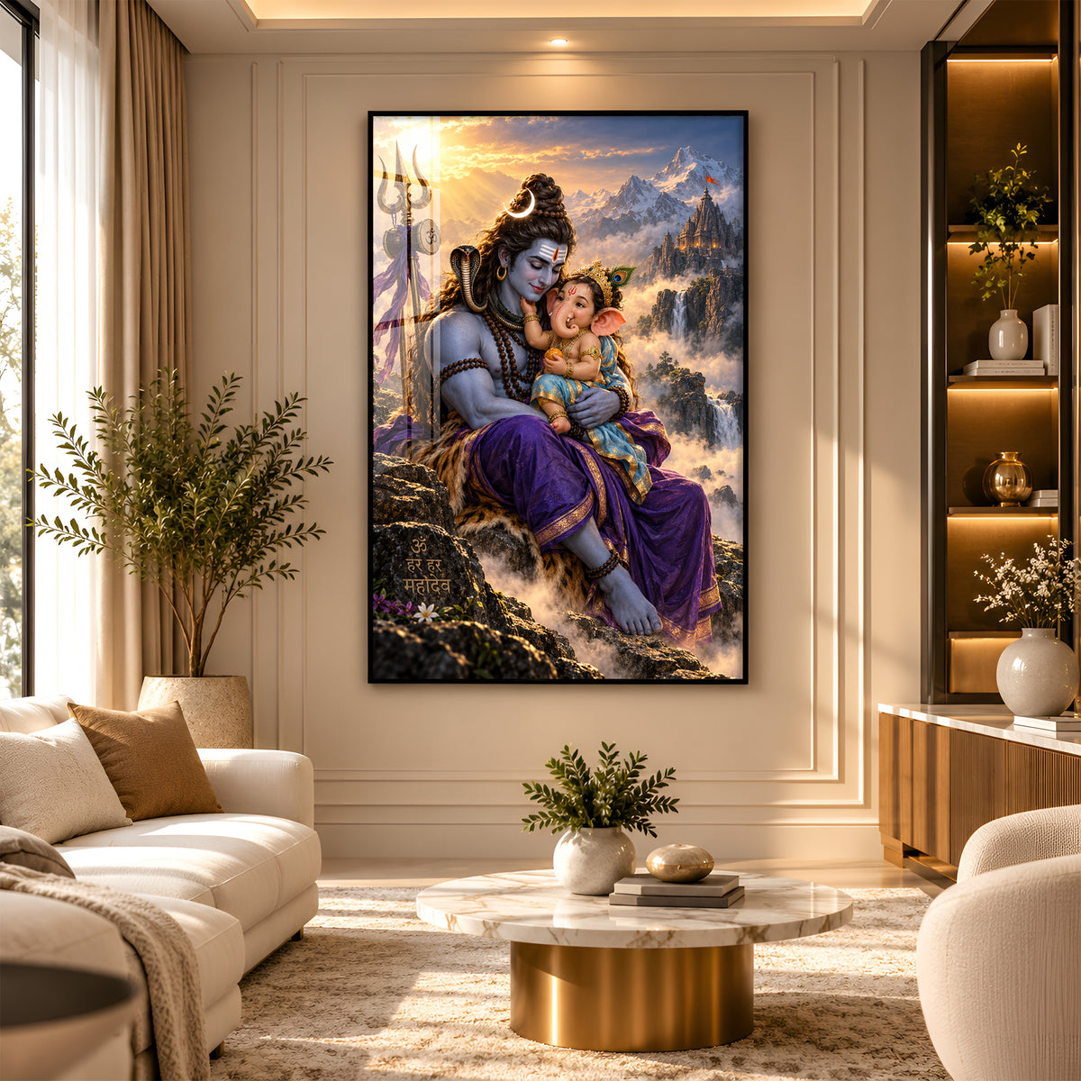 Lord Shiva holding Ganesha Premium Acrylic Vertical Wall Art