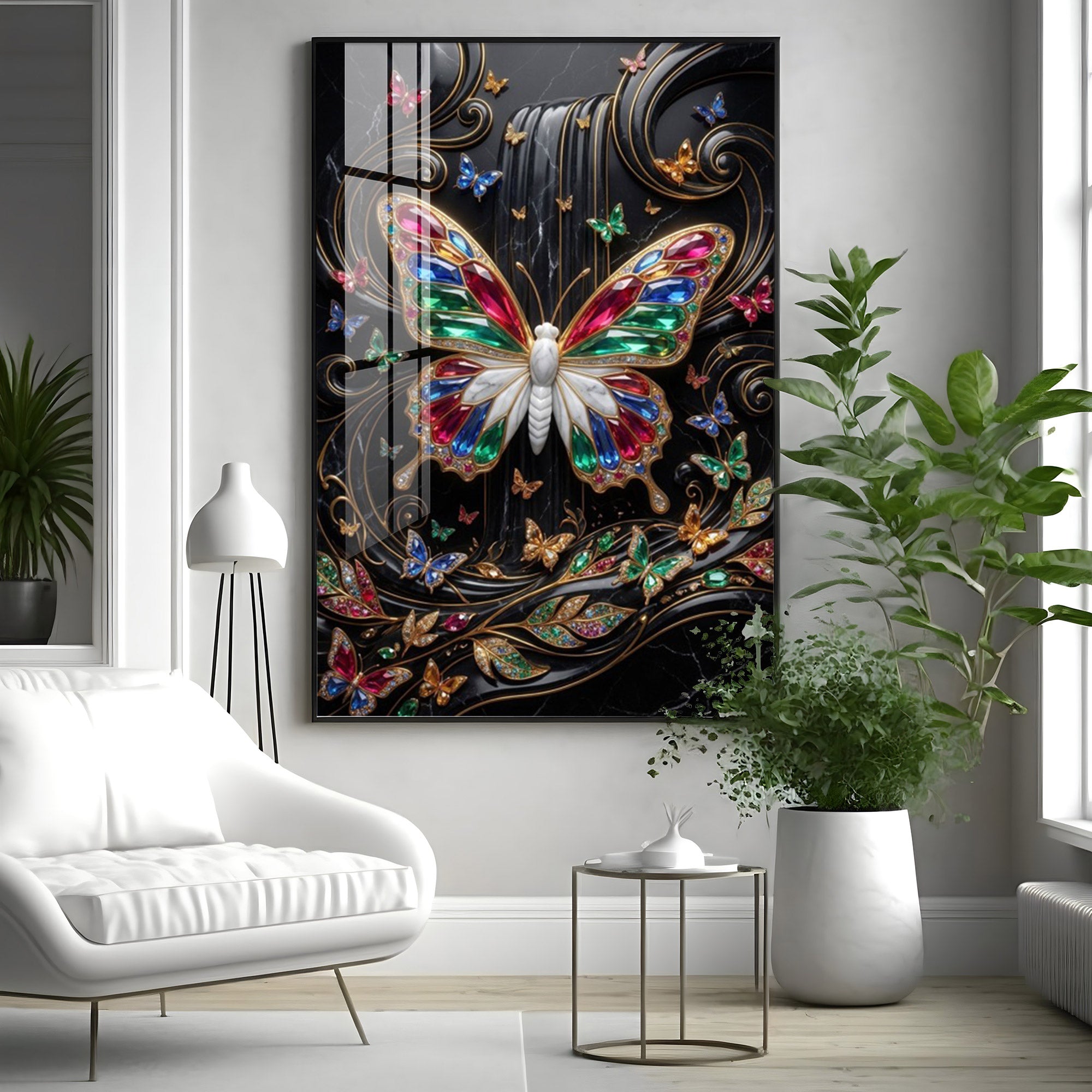 Colourful Butterflies Premium Acrylic Vertical Wall Art