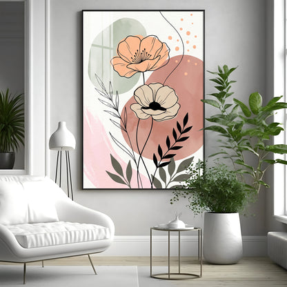 Floral Line & Geometric Shapes Premium Acrylic Vertical Wall Art