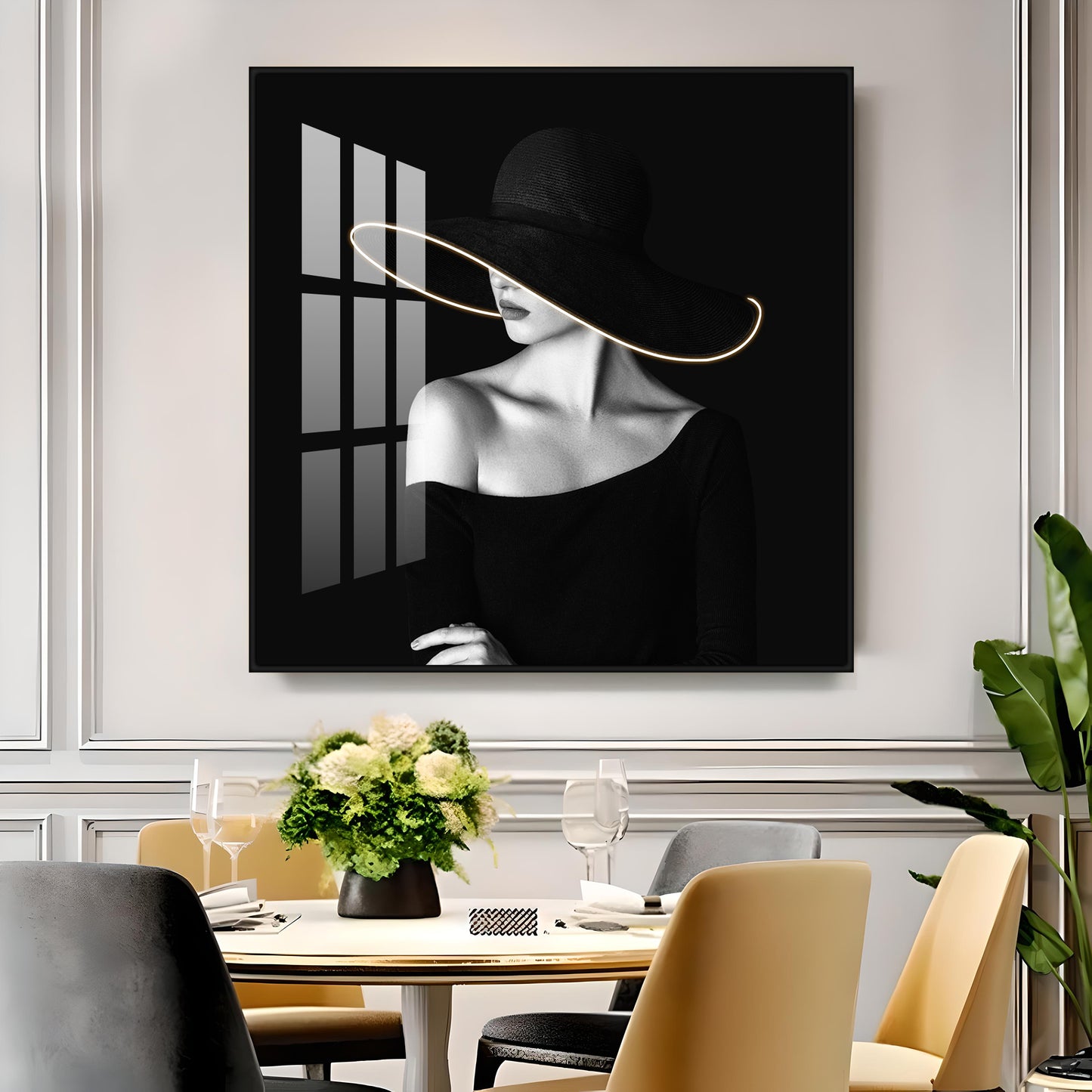 Glamorous Girl In Black Dress Premium Acrylic Square Wall Art