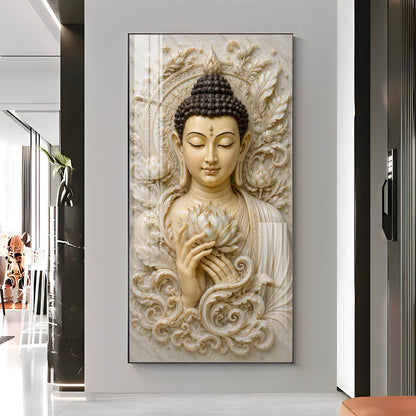 Serene Buddha White Lotus Premium Acrylic Vertical Wall Art