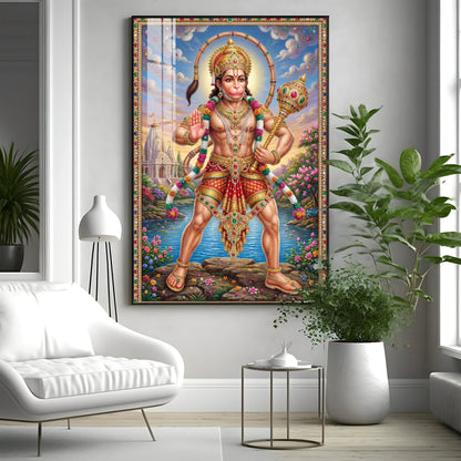 Lord Hanuman Holding A Gada Premium Acrylic Vertical Wall Art