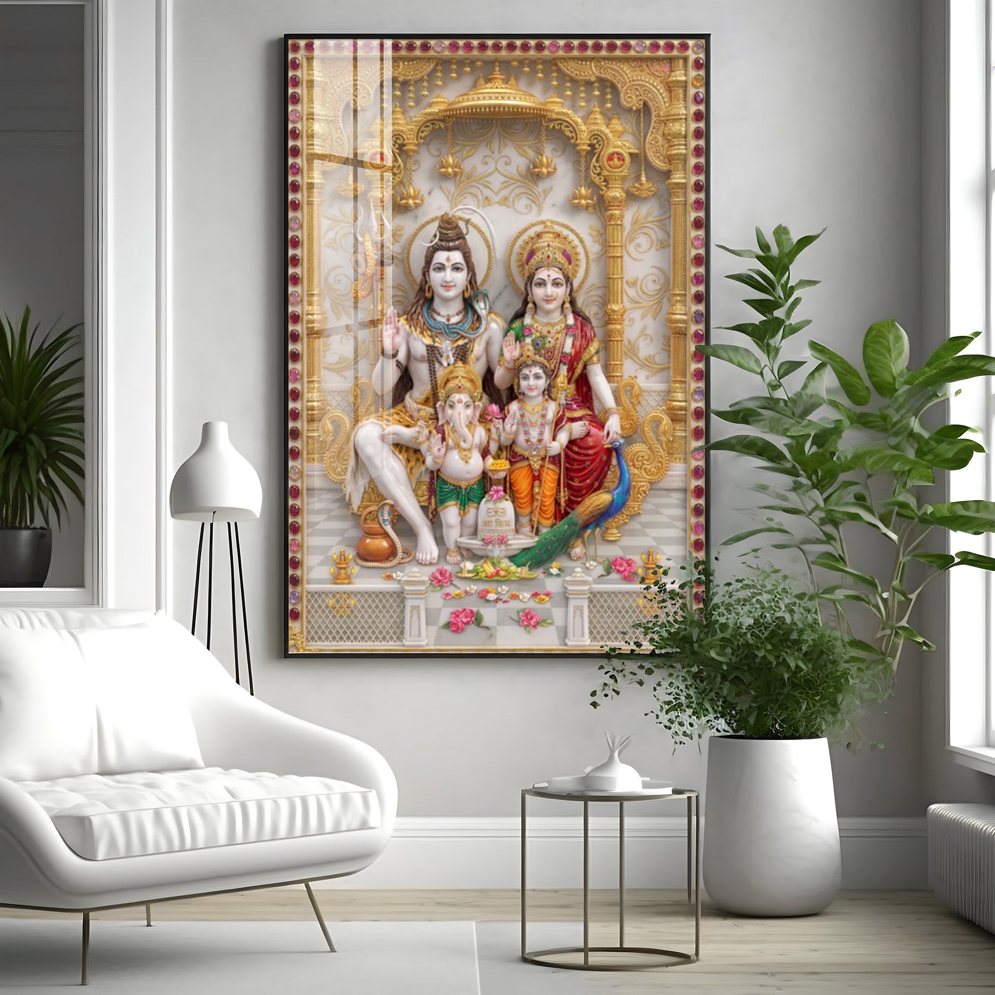 Blessings Of Shiv Parivar Premium Acrylic Vertical Wall Art