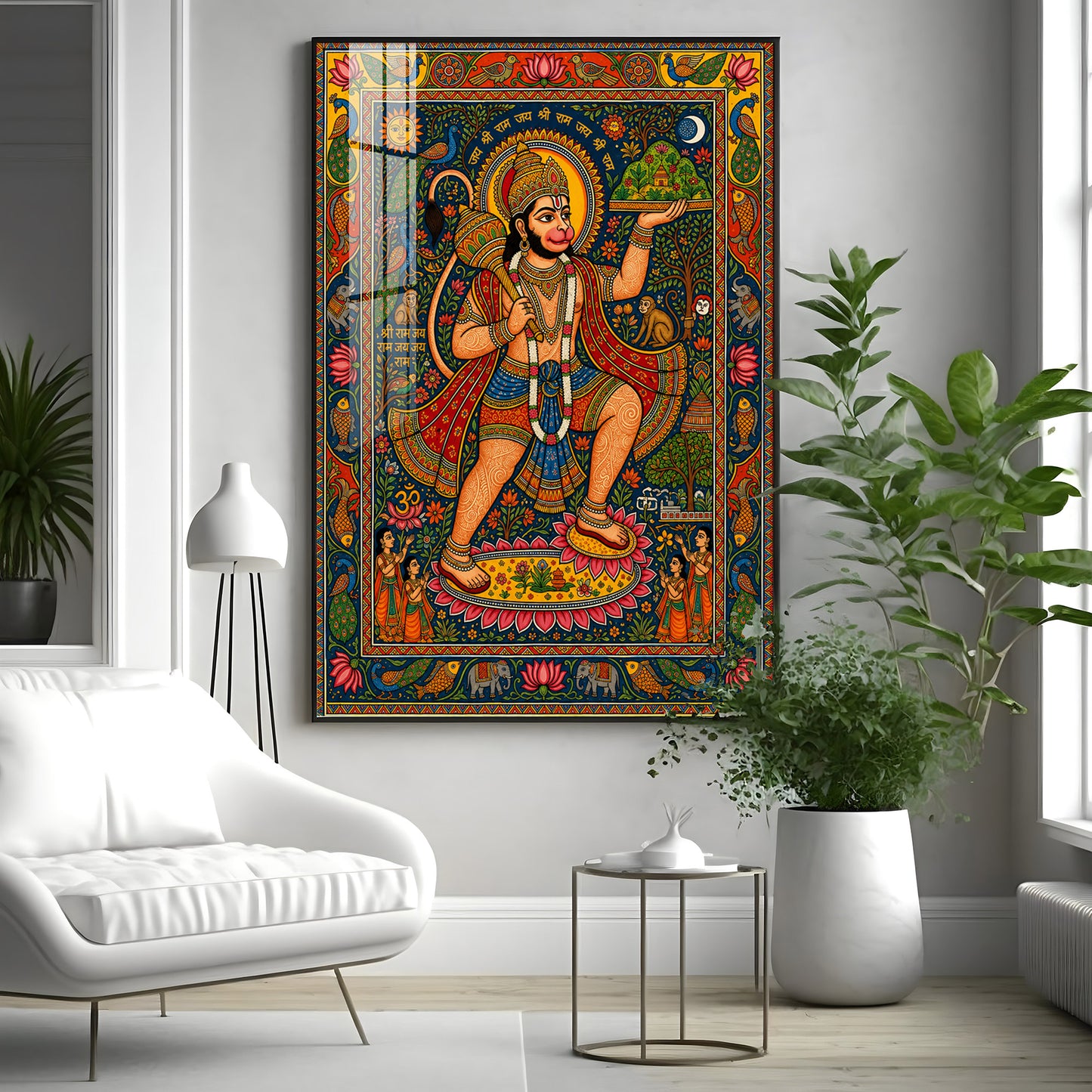 Madhubani Lord Hanuman Premium Acrylic Vertical Wall Art