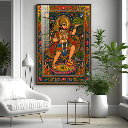 Madhubani Lord Hanuman Premium Acrylic Vertical Wall Art