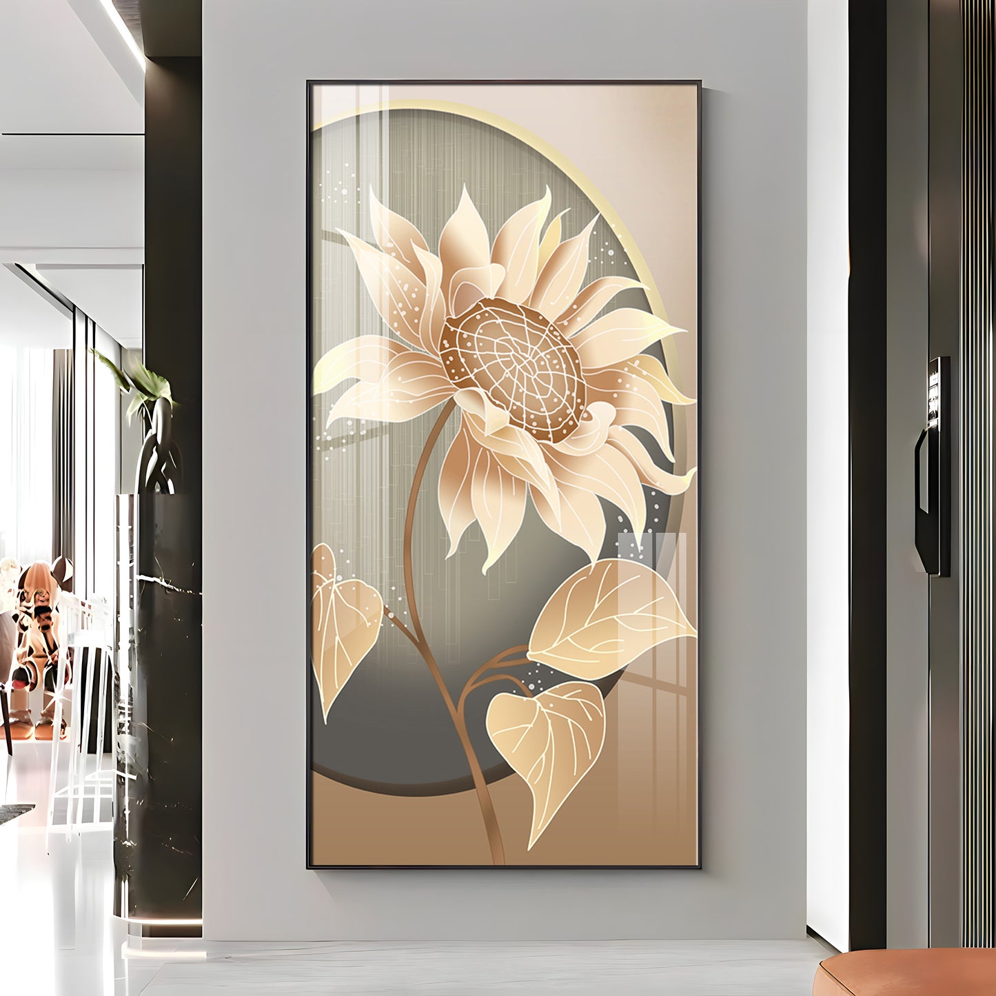 Modern Metal Sunflower Premium Acrylic Vertical Wall Art