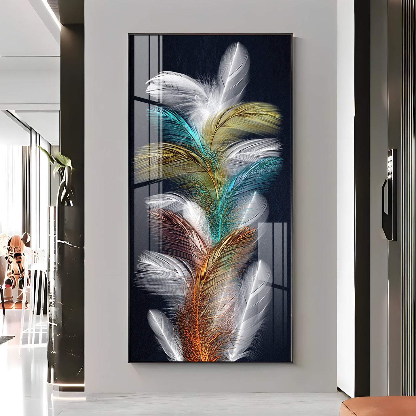 Sparkling Colorful Feather Premium Acrylic Vertical Wall Art