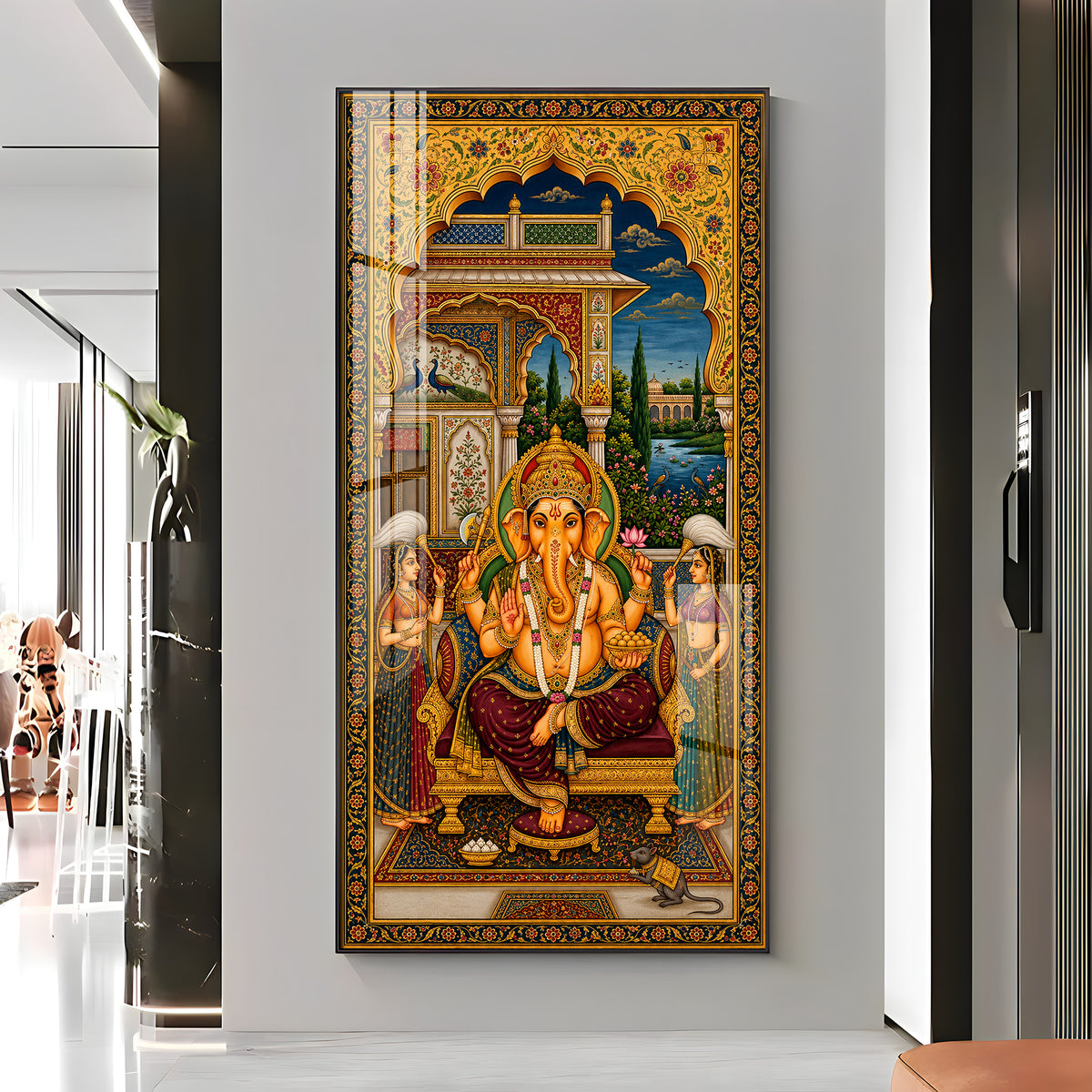 Lord Ganesha Pichwai Premium Acrylic Vertical Wall Art