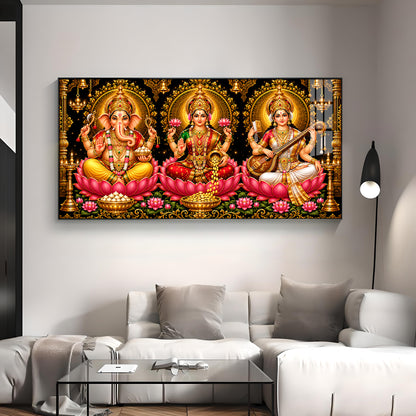 Hindu Lord Ganesha, Goddess Lakshmi, and Goddess Saraswati Premium Acrylic Horizontal Wall Art