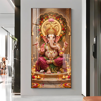 Ganapati Bappa Floral Om Premium Acrylic Vertical Wall Art