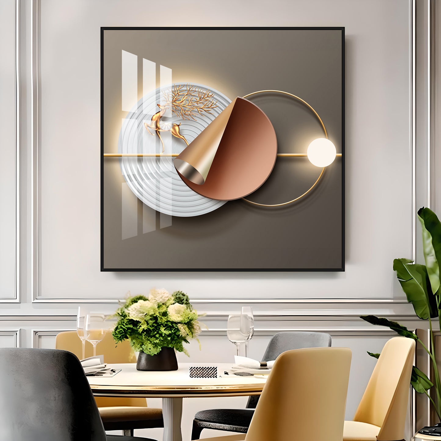 Gold Deer Modern Premium Acrylic Square Wall Art