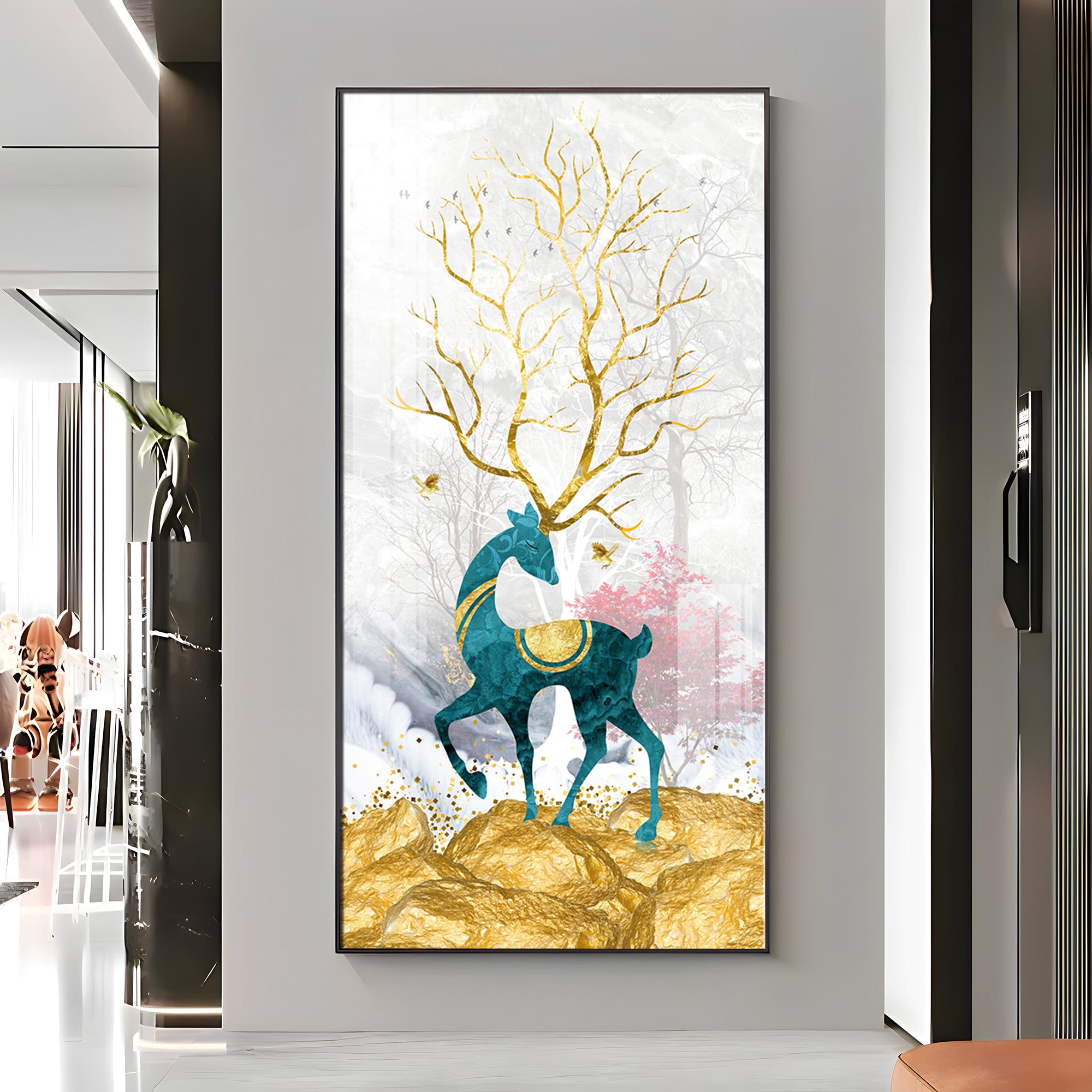 Gold Textured Deer Premium Acrylic Vertical Wall Art