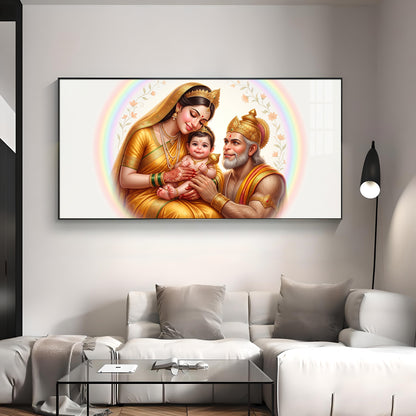 Hanuman Ji With Mata Anjana & Kesari  Premium Acrylic Horizontal Wall Art